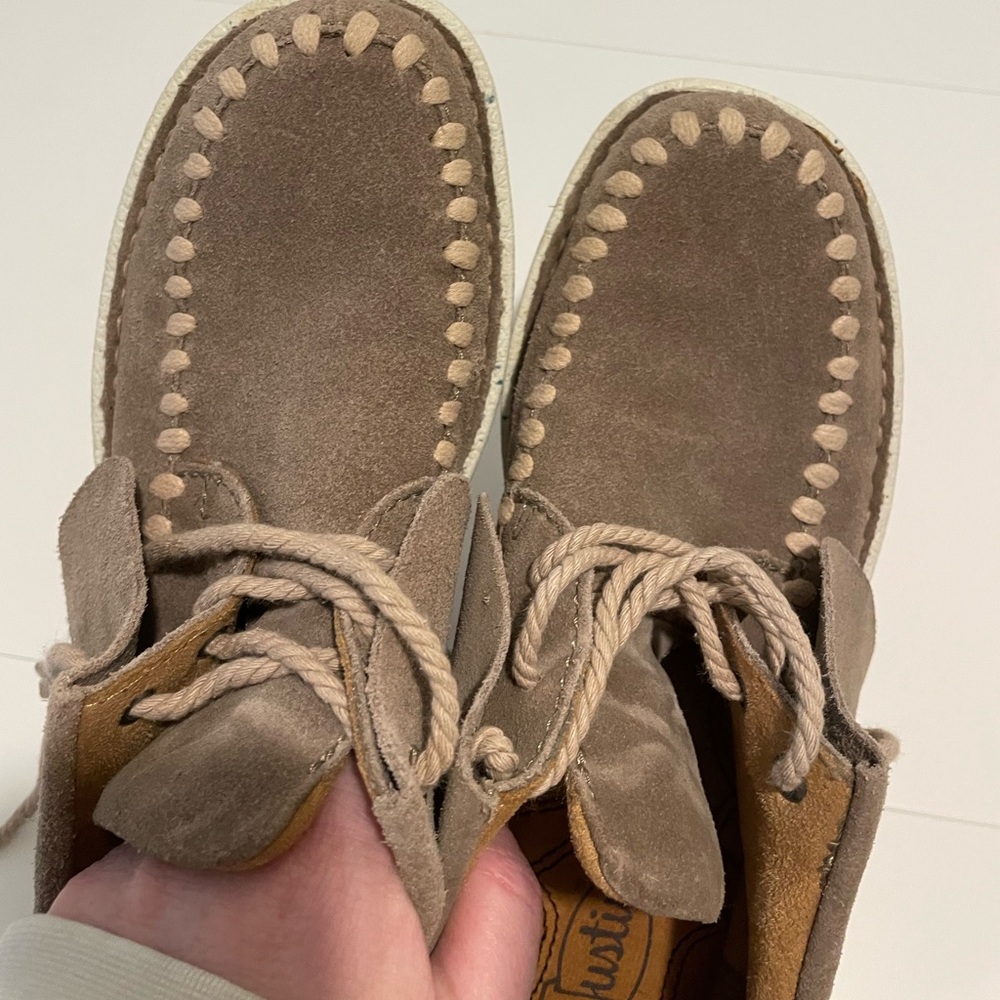 Justin Boots Brand Women's 6.5 Teepee Grey Leather Tassel Moc Toe High Top Boots - Picture 6 of 8